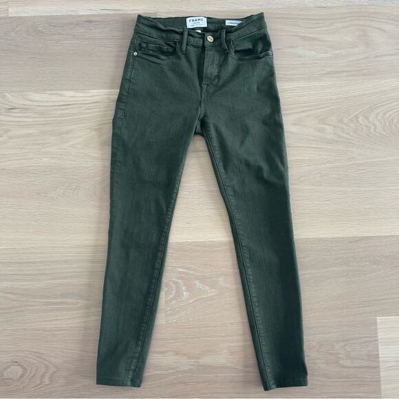 Frame Denim Le Skinny de Jeanne Ankle Jeans Forest Green 26 - Picture 3 of 9